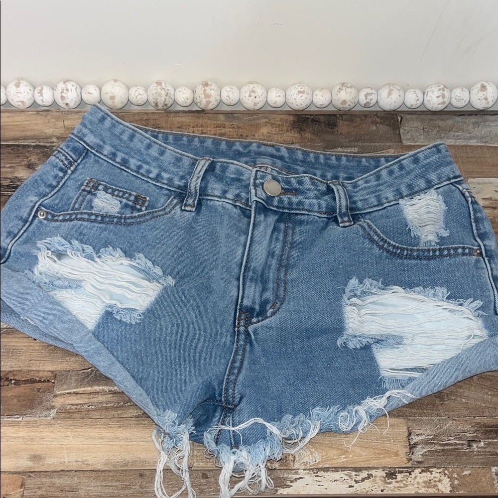 SHEIN Blue Distressed Jean Shorts